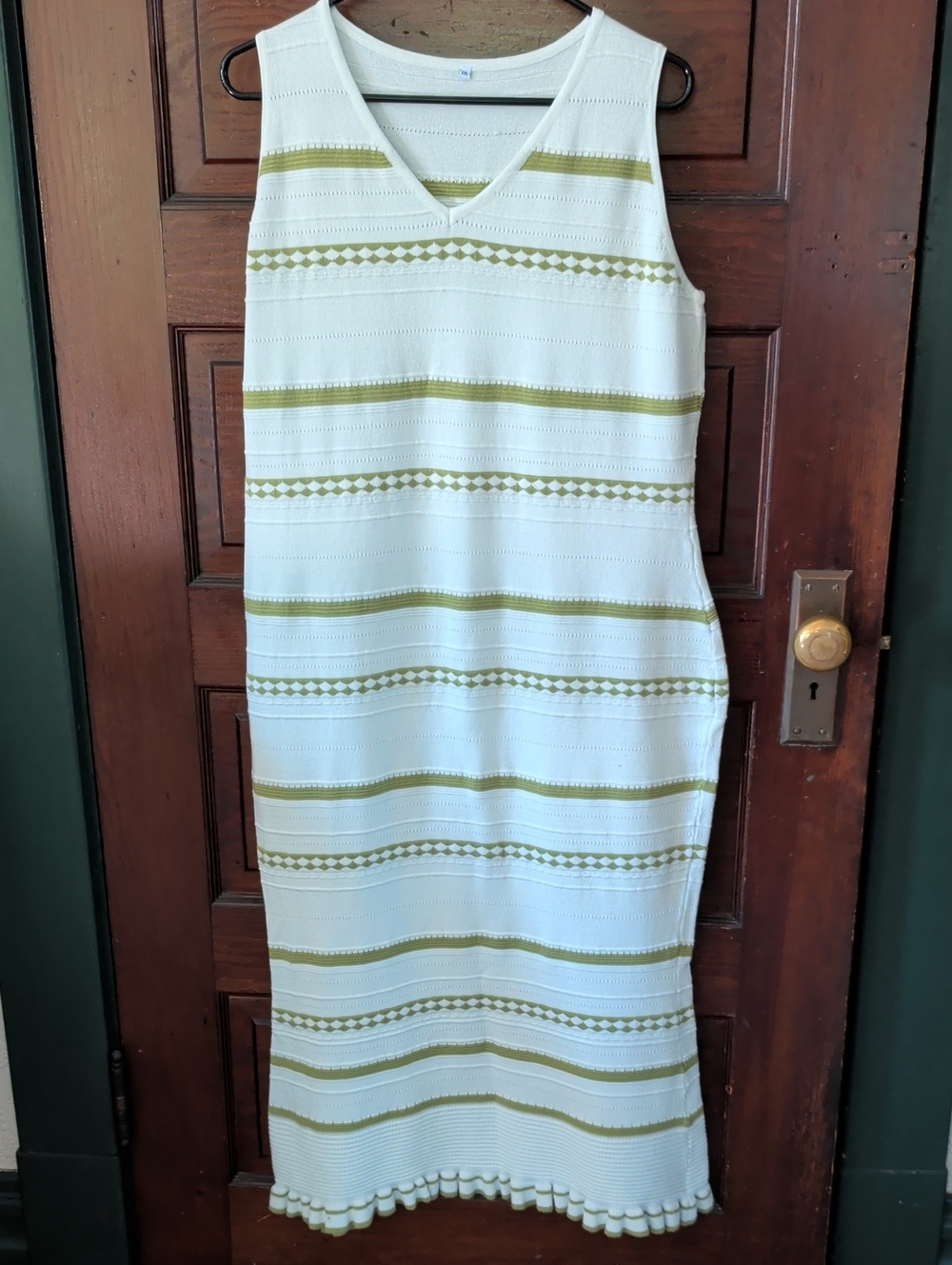 Sleeveless White Max Pointellei Dress Cover Up with Sage Green Stripes